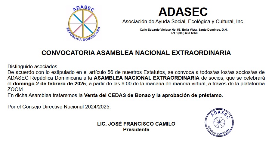 ADASEC, ASAMBLEA, NACIONAL, EXTRAORDINARIA,