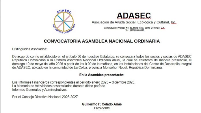 CONVOCATORIA A ASAMBLEA NACIONAL ORDINARIA